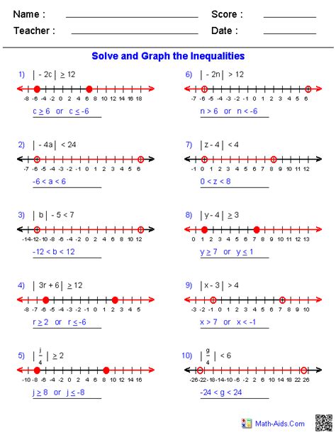 solving graphing inequalities worksheet answer key